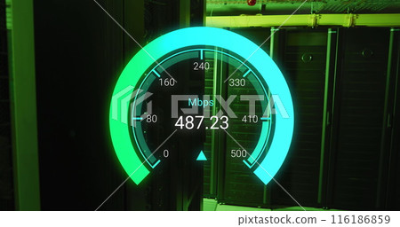 Image of data processing and server room over speedometer 116186859