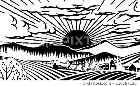 Fields Rolling Hills Sunrise Farm Land Background Fields Rolling Hills Sunrise Farm Land Background 116187126
