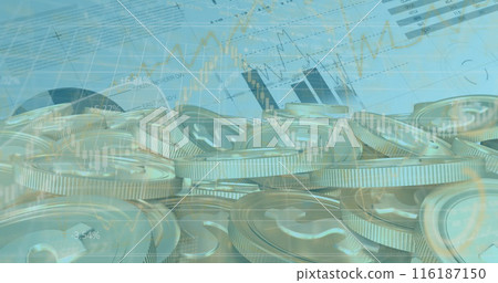 Image of financial data processing over money on blue background 116187150