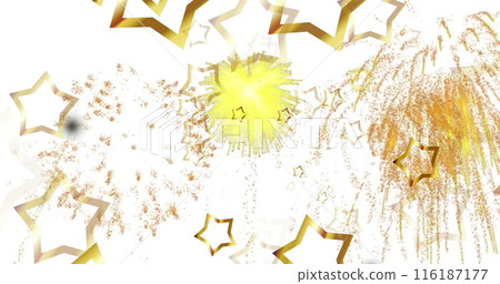 Image of stars over fireworks on white background Image of stars over fireworks on white background 116187177