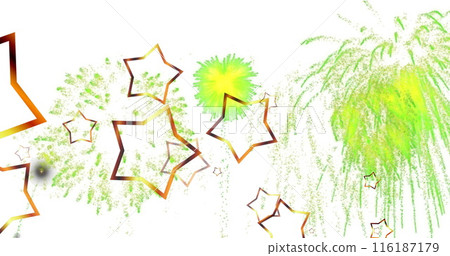 Image of stars over fireworks on white background 116187179