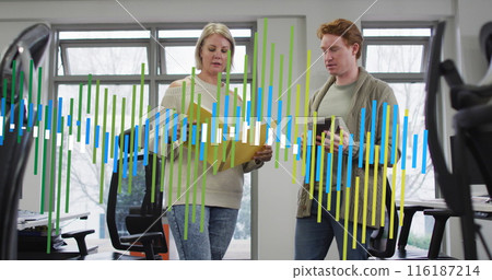 Image of financial data processing over diverse business people Image of financial data processing over diverse business people 116187214