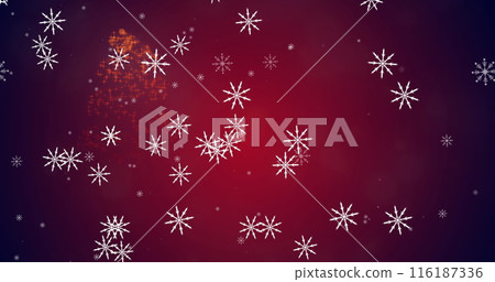 Image of falling snowflakes over lens flare forming christmas tree against abstract background Image of falling snowflakes over lens flare forming christmas tree against abstract background 116187336