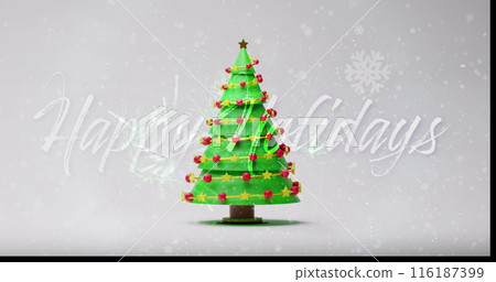 Image of christmas greetings text over christmas tree on grey background 116187399