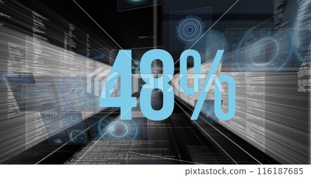 Image of increasing numbers from 0 to 59 and percentile sign over radars, computer language 116187685