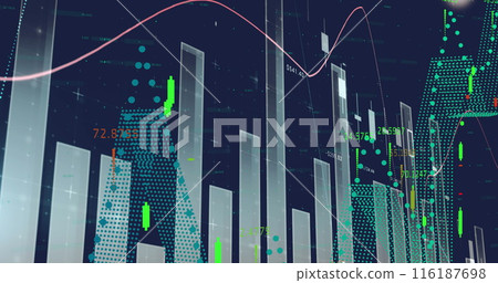 Image of statistical and financial data processing against blue background 116187698