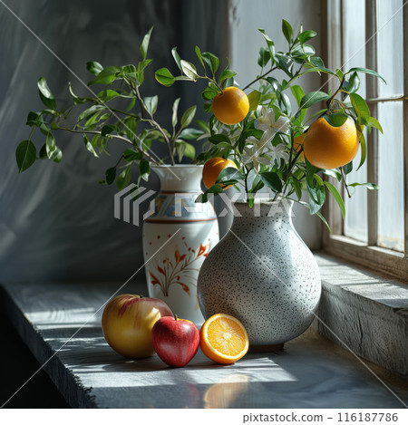 Rustic apples in sunlight on a wooden windowsill with aged walls, apples fruit food concept Rustic apples in sunlight on a wooden windowsill with aged walls, apples fruit food concept 116187786