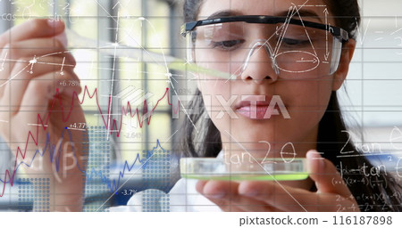 Image of scientific data processing over biracial female scientist Image of scientific data processing over biracial female scientist 116187898