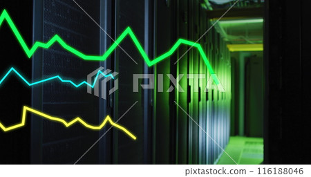 Image of moving diagram over server room 116188046