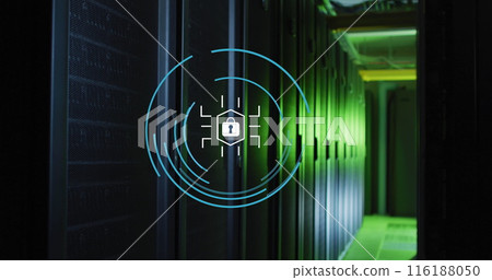 Image of padlock icon and circles over server room 116188050