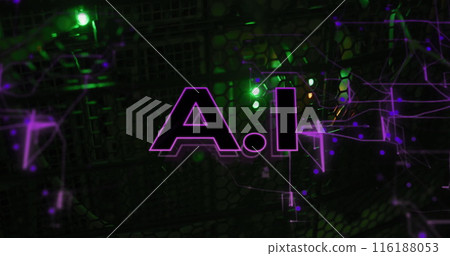 Image of ai text and network of connections over server room 116188053