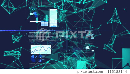 Image of plexus networks over screens with data processing against blue background Image of plexus networks over screens with data processing against blue background 116188144