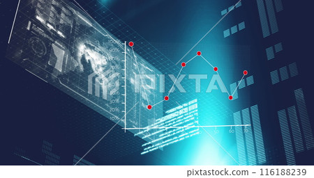 Image of financial data processing over blue background 116188239