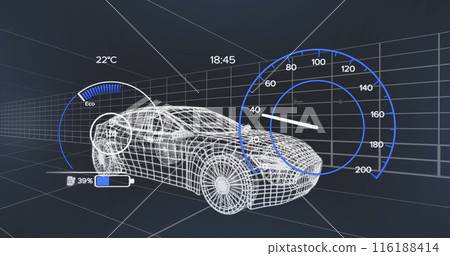 Image of electric car digital interface over 3d car drawing 116188414