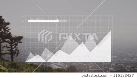 Image of financial data processing over cityscape 116188427