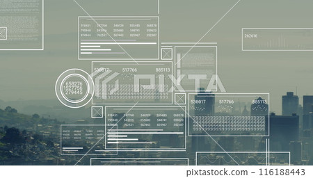 Image of financial data processing over cityscape Image of financial data processing over cityscape 116188443