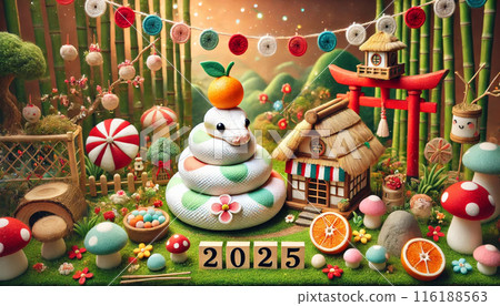 可愛的球蟒偽裝成新年裝飾鏡餅 116188563