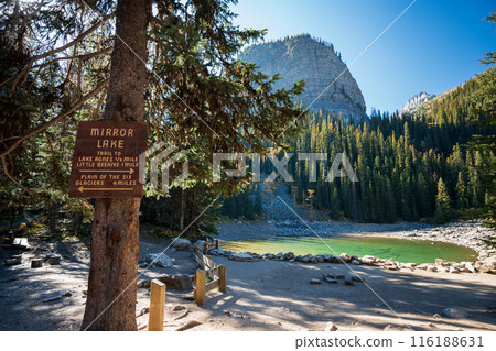 Mirror Lake and Big Beehive in summer time, hiking from Lake Louise. Banff National Park, Alberta, Canada. Mirror Lake and Big Beehive in summer time, hiking from Lake Louise. Banff National Park, Alberta, Canada. 116188631