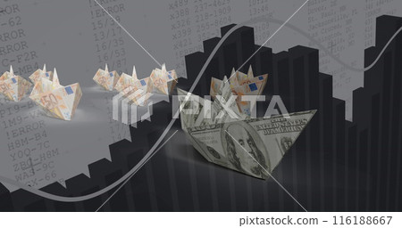 Image of data processing over boats of banknotes Image of data processing over boats of banknotes 116188667