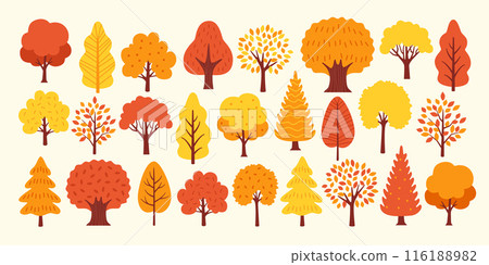 A set of cute tree parts with autumn leaves 116188982