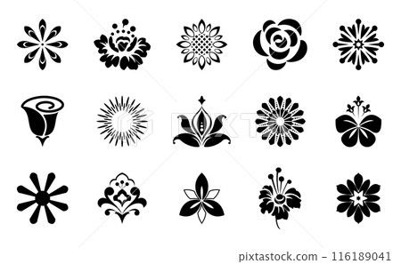 Flowers icon set. Flowers isolated on transparent background. Flowers in modern simple. Cute round flower plant nature collection. Vector illustrator 116189041