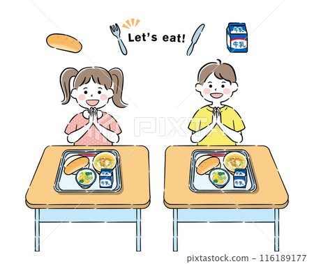 Elementary school students eating lunch 4C - Stock Illustration ...