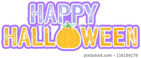 Kid hand drawn cute and colorful happy halloween elements typography 116189179