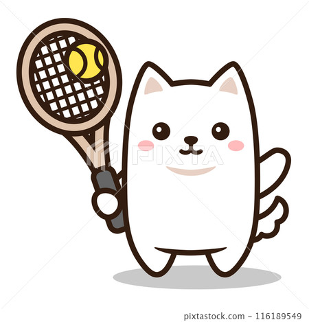Illustration of a white dog playing tennis Illustration of a white dog playing tennis 116189549