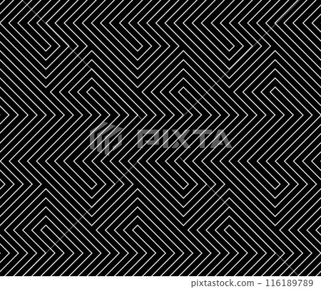 Abstract geometric pattern with stripes, lines. Seamless vector background. White and black ornament. Simple lattice graphic design. 116189789