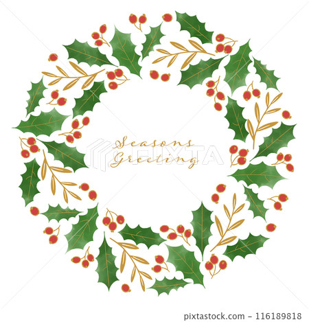 冬青花環水彩插圖-綠色 116189818