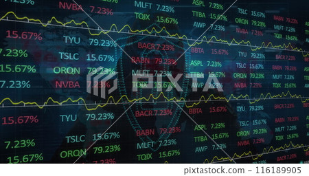 Image of financial data processing over city street 116189905