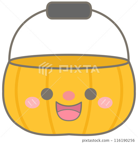 Kid hand drawn cute and colorful happy halloween elements pumpkin bucket 116190256