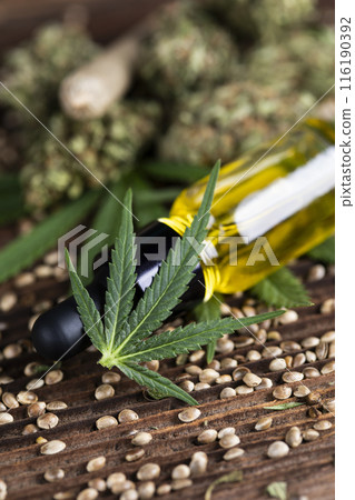 Medical marijuana, Oil cbd, cannabis and hemp leaves 116190392