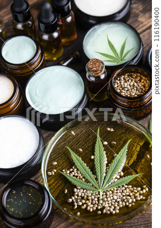 Cbd hemp cosmetics, oil in bottle and marijuana Cbd hemp cosmetics, oil in bottle and marijuana 116190400
