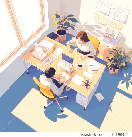 Two men and women working in an office 116190444