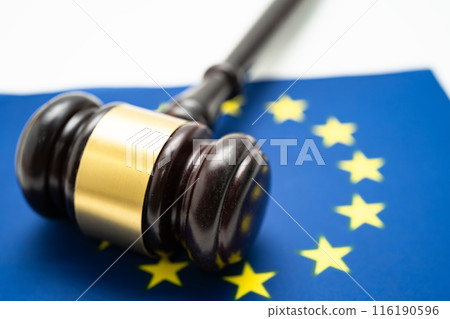 Gavel for judge lawyer on EU flag. Law and justice court. 116190596