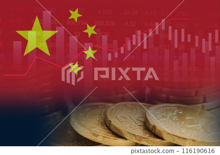 China flag on stock investment trading with graph. China flag on stock investment trading with graph. 116190616