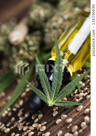 Marijuana oil, cannabis and hemp leaves 116190690