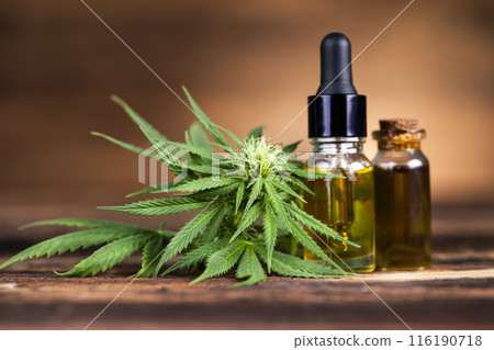 Medical marijuana, Oil cbd, cannabis and hemp leaves 116190718