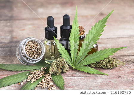 Medical marijuana, Oil cbd, cannabis and hemp leaves 116190750