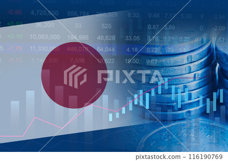 Japan flag on stock investment trading with graph. Japan flag on stock investment trading with graph. 116190769