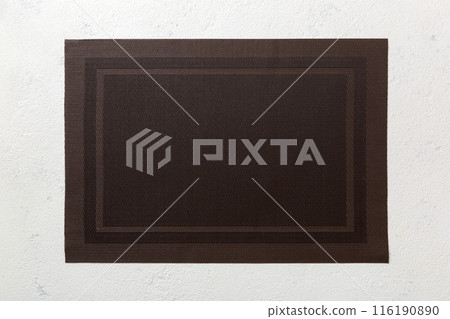 Top view of grey tablecloth for food on cement background. Empty space for your design 116190890