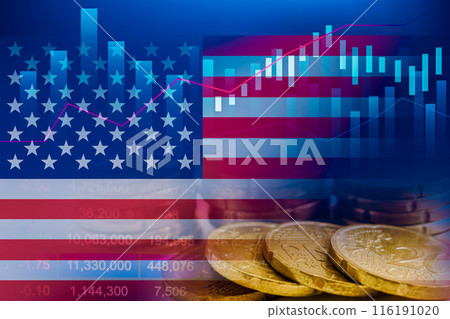 US America flag on stock investment trading with coin and graph. US America flag on stock investment trading with coin and graph. 116191020
