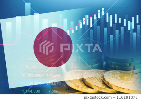 japan flag on stock investment trading with coin and graph. 116191073