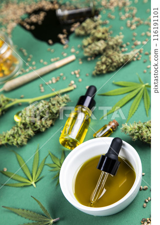 Medical marijuana, Oil cbd, cannabis and hemp leaves Medical marijuana, Oil cbd, cannabis and hemp leaves 116191101