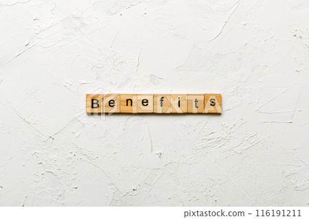 benefits word written on wood block. benefits text on table, conceptword written on wood block. branding text on table, concept benefits word written on wood block. benefits text on table, conceptword written on wood block. branding text on table, concept 116191211