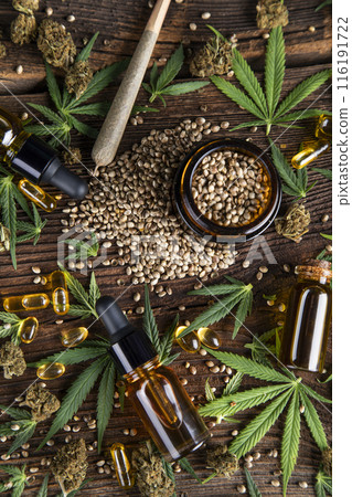 Marijuana oil, cannabis and hemp leaves 116191722