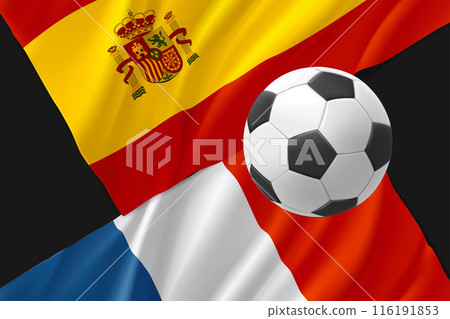 Two football team match announcement. Spain vs France. 3d vector illustration Two football team match announcement. Spain vs France. 3d vector illustration 116191853