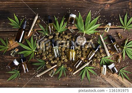 Medical marijuana, Oil cbd, cannabis and hemp leaves 116191975