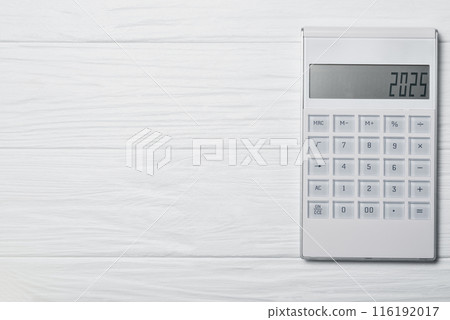 2025 on calculator screen. New year 2025 on the calculator display. 2025 on calculator screen. New year 2025 on the calculator display. 116192017